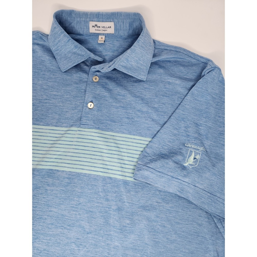 Peter Millar Blue Heather Polo with Light Blue Stripe